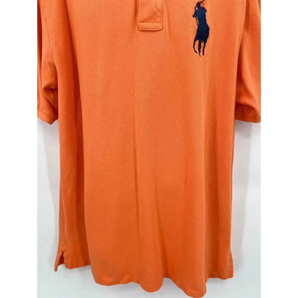 Polo Ralph Lauren Mens Shirt XLT Orange Blue Big Pony Rugby Button